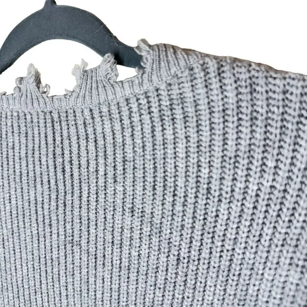 Aria Clothing Cropped Distressed Hem Sweater in Grey Ribbing S